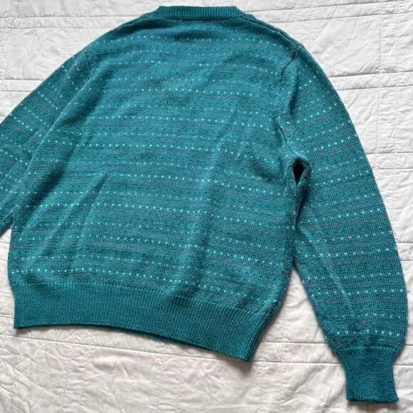Vintage E.V.Ltd knit v neck sweater women XL warm retro birdseye pattern artsy - Picture 6 of 8